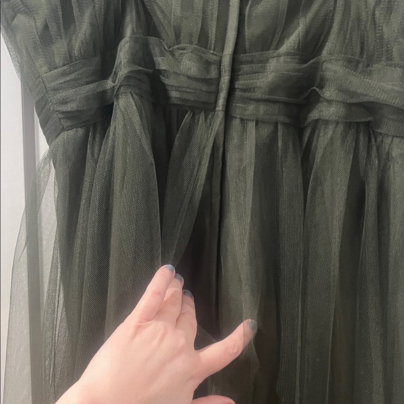 Strapless Olive Green Tulle Evening Gown Prom Worn once EUC Alfred Angelo Sz 14 - Picture 11 of 14